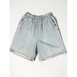80s 90s Retro Chic High Waist Chambray Elastic Shorts Size XS/S Light Blue